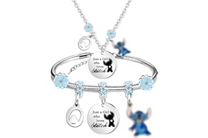 GoPaw Funny Initial Necklace Bracelet Set for Women Girls, Cute Letter A-Z Cartoon Gifts for Her BFF Friend Sister Daughter