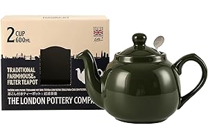 London Pottery Farmhouse - Tetera pequeña de cerámica con infusor, Color Verde, 2 Tazas (600 ml)