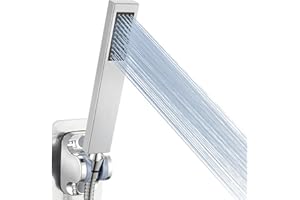 All Metal Handheld Shower Head, Voolan High Pressure Shower Heads with Handheld Sprayer, Chrome Hand Shower with Teflon Tape, Solid Brass Hand Held Wand Shower(Square)