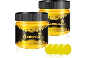 PIPIHUA Beeswax Polish for Wood, Multi-purpose Furniture Polish for Waterproofing & Protection, Natural Beeswax Traditional Wood Wax for All Types and Colours, 2×100g with 4 Sponges