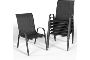 UDPATIO Stackable Garden Dining Chairs Set of 6, Outdoor Patio Chairs with High Back, Breathable Textilene Seat and Steel Frame for Garden, Balcony, Backyard, Black
