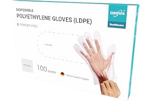 EUROPAPA 100 Stück LDPE Einweghandschuhe in Box Einmalhandschuhe latexfrei puderfrei Handschuhe in Damen Größe (Damen-100)