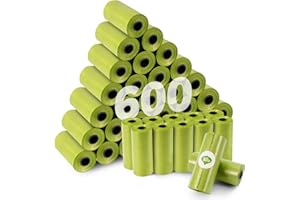 KOMABLEN 600 pezzi sacchetti Cane Cacca Biodegradabili, 40 Rotoli Extra Spesso Sacchetti per Cani con Dispenser, Portatili a prova di Perdite Bustine Cacca Cane 33x22.8cm