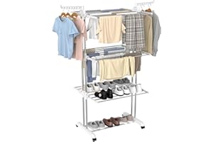 Innotic Etendoir Linge Intérieur et Extérieur, 4 Niveaux Séchoirs à Linge Pliable avec Roues, Grande Capacité Seche Linge XXL, Etendoir Vertical Peu Encombrant, 172cm-Blanc+Gris