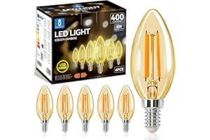 Aigostar Bombilla LED vela Edison, 4W Equivalente a 35W, Casquillo Fino E14, Luz Cálida 2200K, 400 Lúmenes, Bombilla LED Vintage Decorativa C35 de Filamento, No Regulable, Cristal ámbar, Pack 6