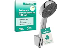 hansgrohe Activera Select S - Zestaw prysznicowy z głowicą prysznicową oszczędzający wodę (EcoSmart, 2-strumieniowa), wąż prysznicowy (1,25 m) i uchwyt prysznicowy, chrom, 28052000