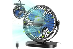 ZYRIVON Ventilateur de Bureau USB, Mini Ventilateur Portable, Suspendable, Puissant&Silencieux,3 Vitesse Réglable, Rotation 360°, Petit ventilateur table,pour Chambre Bureau Maison Cuisine