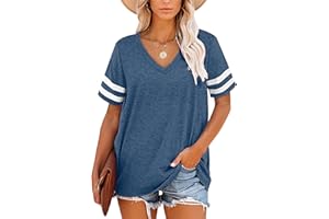 MOLERANI t-Shirts pour Femmes à Manches Courtes col en V rayé Hauts d'été décontracté t-Shirt Ample