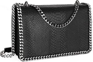CRAZYCHIC - Damska Torba na Ramię łańcuszek - Torebka Pikowana Skóra Węża - Crossbody Bag Skóry PU - Torba Wieczorowa Kopertówka - Modna Elegancka - Czarny