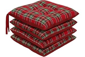 Corredocasa Set di 4 Cuscini per Sedia con Lacci a 4 Punti, Imbottiti e Rivestiti in PoliCotone - Design Confortevole, Made in Italy, Coprisedie in Diversi Colori per Cucina Casa (Rosso Quadratini)