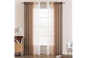 EMEMA Tende Voile Trasparenti Occhielli Sfumato per Soggiorno Camera da Letto Bagno Cucina Camera da Bambino Tenda Finestra Balcone Casa con 2 Pannelli 140 x 200 CM Marrone Chiaro