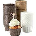 Katbite Cupcake Cases 150pcs, Heavy Duty Greaseproof Paper Baking Cups, Disposable Muffin Cases for Weddings, Birthdays, Parties - White, Brown, Dark Brown