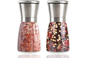 HUANMIN Set da 2 Macina Sale e Pepe in Acciaio Inox, Macina Spezie, Macina Peperoncino, Trita Sale e Pepe, Grinder Ceramica, Macinino Vetro Manuale