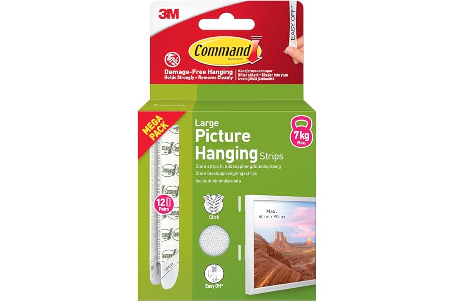 Command Picture & Frame Hanging Strips Value Pack, Large, White - 12 Pairs (24 Strips) - Damage Free Hanging - For Pictures, Frames, Mirrors, Wall décor and Signs