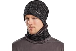 Bequemer Laden Mens Winter Beanie Hats Scarf Set Warm Knit Skull Cap Neck Warmer with Fleece Lined Winter Hat Gifts for Women Men