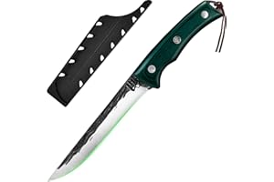 FULLHI Couteau à désosser avec étui,Acier à haute teneur en carbone Couteau à désosser pour la pêche, la maison, le camping et le BBQ (vert, 15.5cm)