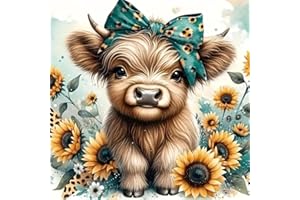 BEAYIOU Highland CowStamped Cross Stitch Kits for Adults Beginners,DIY Cow Cross Stitch Ornament Kits for Adults Beginners Without Frame,Counted Embroidery Needlepoint Kits Home Decor 14x14inch