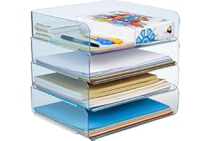 Purilit design 4 PCS Ablagekorb für A4, Dokumentenablage aus Plastik Kunststoff, A4-Papierablage für Zuhause,Schule,Büro,Stapelbare Briefablage für Akten,Schreibtisch Organizer Briefkorb