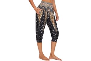 HAPYWER Spodnie haremki damskie, krótkie spodnie do jogi, długość 3/4, krótkie spodnie Capri, spodnie letnie, 3/4, lekkie spodnie sportowe, plażowe, przewiewne spodnie alladynki, do pilatesu, jogi,