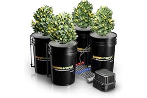 MARS HYDRO DWC Water Culture System 5 gallons Deep Water Culture 11W Pompe à air, Tuyau d’air Multi-Usage, air Stone, kit de Goutte à Goutte de 4 seaux et Pots