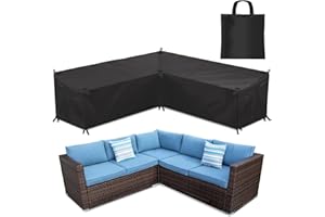 GARPROVM L-Shape Furniture Cover, 600D Oxford Waterproof Garden Sofa Cover, Heavy-duty Sectional Sofa Covers, Windproof Anti-UV Heavy-duty, with Handles for Rattan Sofa