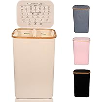 Nest Zest 100 liter dubbele wasmand met deksel, 2 compartimenten om te sorteren, onderhoudsgids en 2 verwijderbare binnenzakken, vuile wasmand met bamboe rand, Oxford-stof (beige