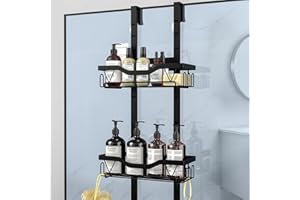 UUlioyer Hanging Shower Caddy, Over Door Shower Shelf 2 Layers, Shower Storage No Drill for Shampoo and Shower Gel (Black - 2 layers)