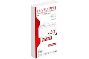 Calligraphe (gamme correspondance Clairefontaine) 5965C - Paquet de 50 Enveloppes Blanches DL-110x220mm - Auto-Adhésives - 80g/m²