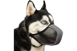 MAYERZON Museruola per cani, morbida museruola in rete per cani di taglia grande, media e piccola, per spavenging, toelettatura mordere, masticare, museruola traspirante riflettente Doberman Husky con collare