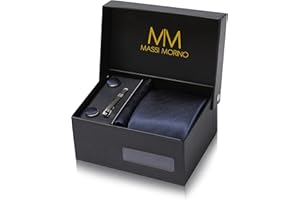 Massi Morino Tie and Pocket Square Set Men incl. Cufflinks, Tie Pin and Gift Box - Men's Tie Set for Wedding