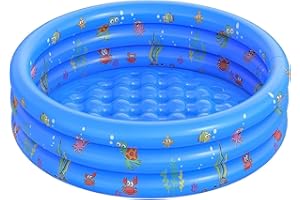 LATERN Planschbecken für Kinder, 100CM x 40CM Aufblasbar Baby Schwimmbad 3 Klingeln PVC rutschfest Bade Wannenpools für Kinder Familie Outdoor Garten Hinterhof Wasserspiel (Blau)