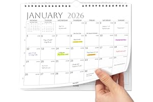 SUNEE 2026 Calendar UK, 12 Months Wall Calendar 11" x 8.5" Landscape Wall Planner 2026, Full Year Family Calendar 2026 Month to View for Home, Office