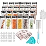 GEEDIAR Gewürzgläser Set - 24er Glas Gewürzdosen eckig Aufbewahrung mit Deckel - 4oz/120ml - Gewürzstreuer mit Verschiedene S