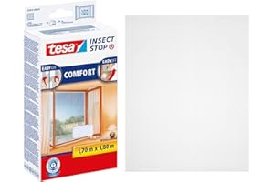 tesa Insect Stop Hook & Loop Comfort Zanzariera per Finestre, Con nastro adesivo a strappo, Rimovibile senza lasciar tracce, Lavabile e riutilizzabile, Bianco, 170 cm x 180 cm