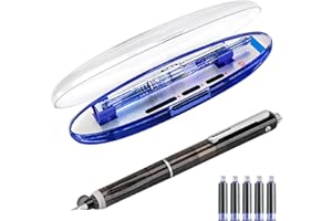 GENERIC Penna stilografica retrattile: inchiostro blu e nero da 0,38 mm, corpo trasparente, include 5 cartucce d'inchiostro ricaricabili, scrittura fluida, nessuna perdita, pennino fine per ufficio e scuola