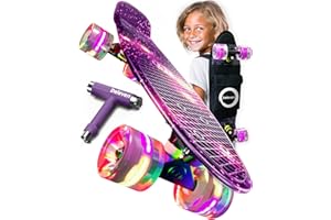 D DELEVEN Deleven Skateboard mit Tragetasche, LED Rollen, Skate Tool und ABEC 7 Lager - Kinder Erwachsene Anfänger - 56 cm