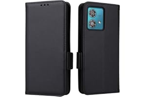 GOKEN Skórzane etui folio do Motorola Edge 40 Neo, pokrowiec z przegródkami na karty i poziomym stojakiem do oglądania - czarne