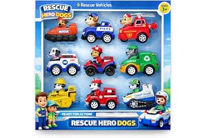 SHAHNARO Rescue Patrol Dogs Patrolling on Cars Toy Set – 9-Piece Police Dog Figurines with Toy Cars – Kids Toy Vehicles for Boys & Girls – Imaginative Play, Storytelling & Collectible Pretend Play Set