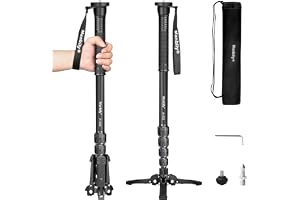 Manbily A-222 monopoder för kameror med fötter, 5 sektioner, 170 cm, max belastning 7 kg, kamera monopod utdragbar bärbar rese-aluminium för DSLR Canon Nikon Sony videokamera
