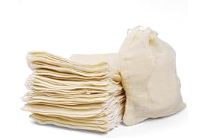 GOUWEIBA 50 Pezzi 15 x 20 cm Sacchetti Cotone, Sacchetti in Mussola Riutilizzabili Sacchetti Filtro Te con Coulisse, Bustine di Cotone per Cuocere Tè Caffè Spezie Fai da Te, Uso Domestico e Cucina