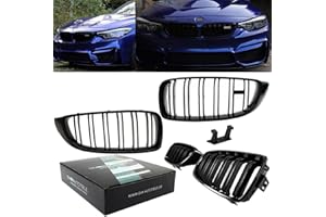 ‎DM AUTOTEILE DM Autoteile 1633 2x Radiator Grille Black Gloss Double Bridge + Emblem Holder Compatible with BMW 4 Series F32 F33 F36 Also M4 + M All Models
