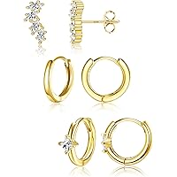 Diamday 7 paar zilveren oorbellen voor vrouwen hypoallergeen chirurgisch staal hoepel oorbellen gouden studs Huggie oorbel set Helix Tragus Conch Piercing Sieraden Kraakbeen Oorbel Set Goud Zilver