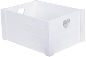 GREEN LEAVES SCOBUTY Pure White Heart Cutout Handles Wooden Crates Shelve Storage Box Gift Hamper (1, Large)