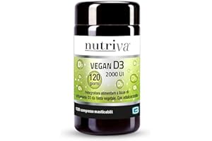NUTRIVA Vegan D3, Integratore Alimentare a Base di Vitamina D3, Ideale per le Ossa e per il Supporto del Sistema Immunitario, Naturale, Privo di OGM, Glutine e Allergeni - 120 Compresse Masticabili