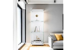BLSYHDH Vitrina de cristal, armario para estanterías, armario de almacenamiento en el suelo, transparente, vitrina moderna de colección para bar, salón, dormitorio, oficina (blanco, 3 plantas, 125 x 42 x 36