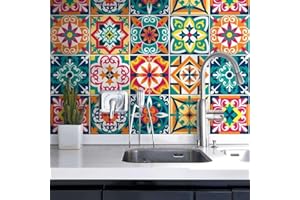 RE-COVERTILES - Adesivi per Piastrelle Bagno e Cucina 10 Pz 20x20 cm - PS00187 Decorazione murale in PVC impermeabile mattonelle mosaico stile cementine Azulejos