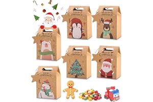 SOBEAU Geschenktüten Weihnachten,24 Stück Weihnachtstüten,Geschenktüten mit Griff,14 * 9.5 * 6 CM Bonbontüten aus Kraftpapie,Weihnachtstüten Zum Befüllen und Plätzchentüten,Geschenkbox weihnachten