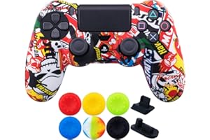 9CDeer 1 x Silicona Transferir Impresión Protector Cubrir Piel + 6 Apretones de Pulgar y Tapones a Prueba de Polvo para PS4/Slim/Pro Calaveras