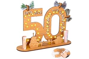 Alftek Geldgeschenke Geburtstag, Geschenkideen 50 Geburtstag Mann/Frau, Wooden Sign Guest Book Birthday mit LED Lichterkette Ständer Und Kerzenhalter Dekoration Geburtstagsgeschenk