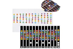 Vesaneae 2PCS Adesivi Note Chitarra, Adesivi per Tastiera Chitarra con Codice Colore, Adesivo con Note per Chitarra, per Chitarre Acustiche/Elettriche Principianti Gift - Nero e Trasparente